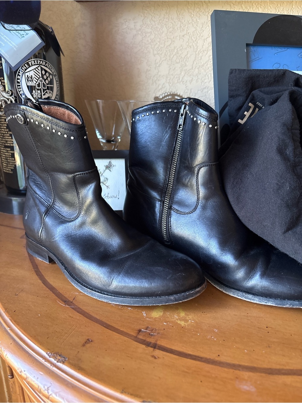 Frye Melissa Studded Short Black Leather Boots